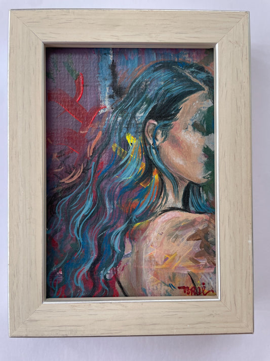 Hither and Thither Girl (Framed Original Mini Painting)