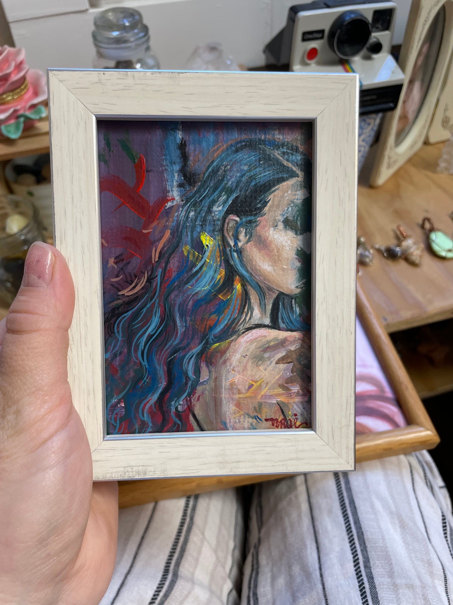 Hither and Thither Girl (Framed Original Mini Painting)
