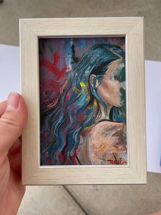 Hither and Thither Girl (Framed Original Mini Painting)
